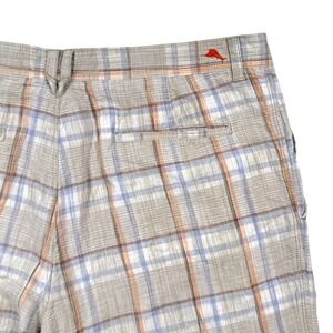 Tommy Bahama Paradise Nation Mens 36 Plaid Shorts Linen Silk Tan Blue Orange